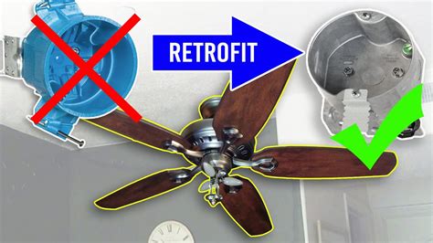 how to install ceiling fan in junction box|ceiling fan retrofit junction box.